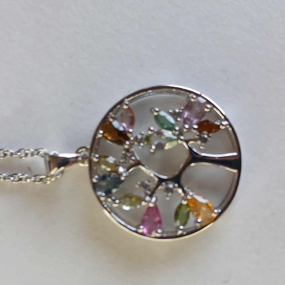 Multi-Gemstone Tree of Life Necklace with Chain.